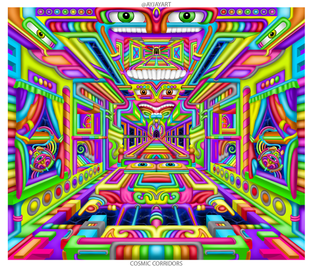 Cosmic Corridors - Psychedelic Art Sticker - Ayjay Art 
